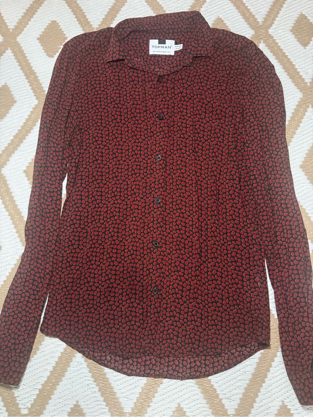 Topman Women's Burgundy and Black Micro-Print Button-Down Shirt